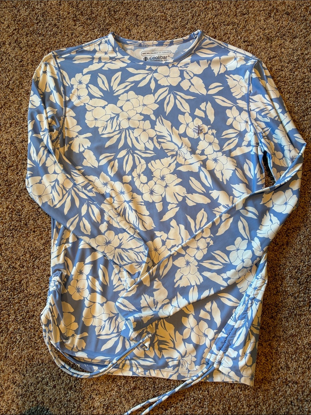 Coolibar Light Blue and White Floral Long Sleeve Sun Shirt
